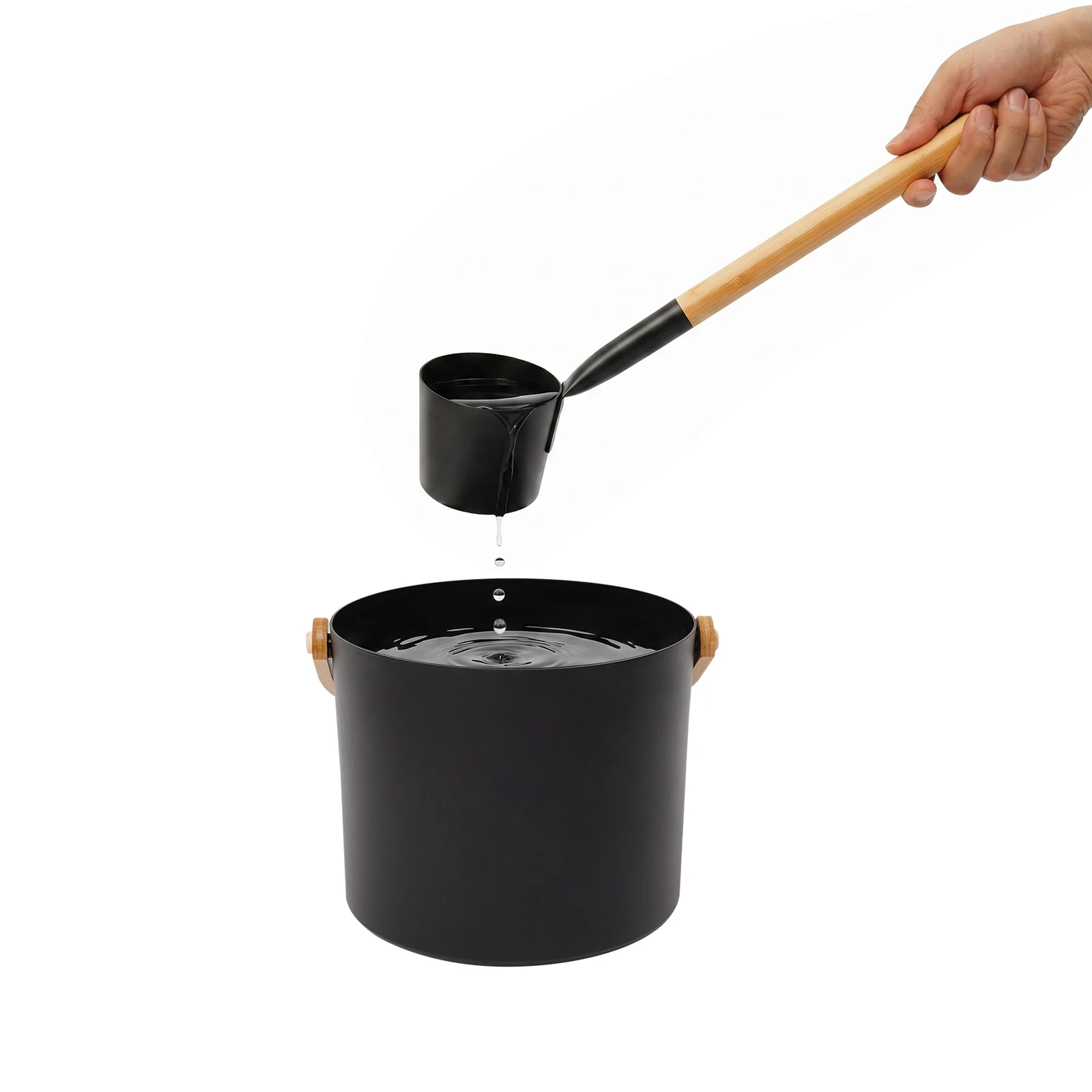Sauna Bucket with Wooden Handle Ladle Set, Ergonomic Heat-Insulated Grip, Large Aluminum Water Bucket for Home Steam Room Spa Accessories