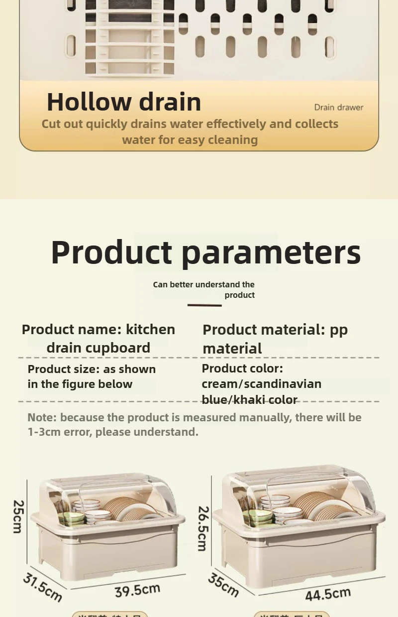 Kitchen Flip Bowl Rack with Lid Drain Rack 120 ° Flip Household Cupboard, Tableware Storage Box, Tableware Storage Rack