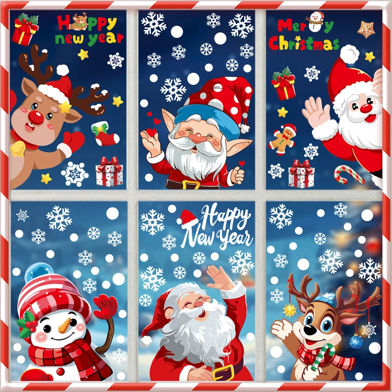 2025 Christmas Decorative Glass Window Stickers Santa Claus Snowman Elk Scene Layout Electrostatic Wall Sticker Xmas Ornaments