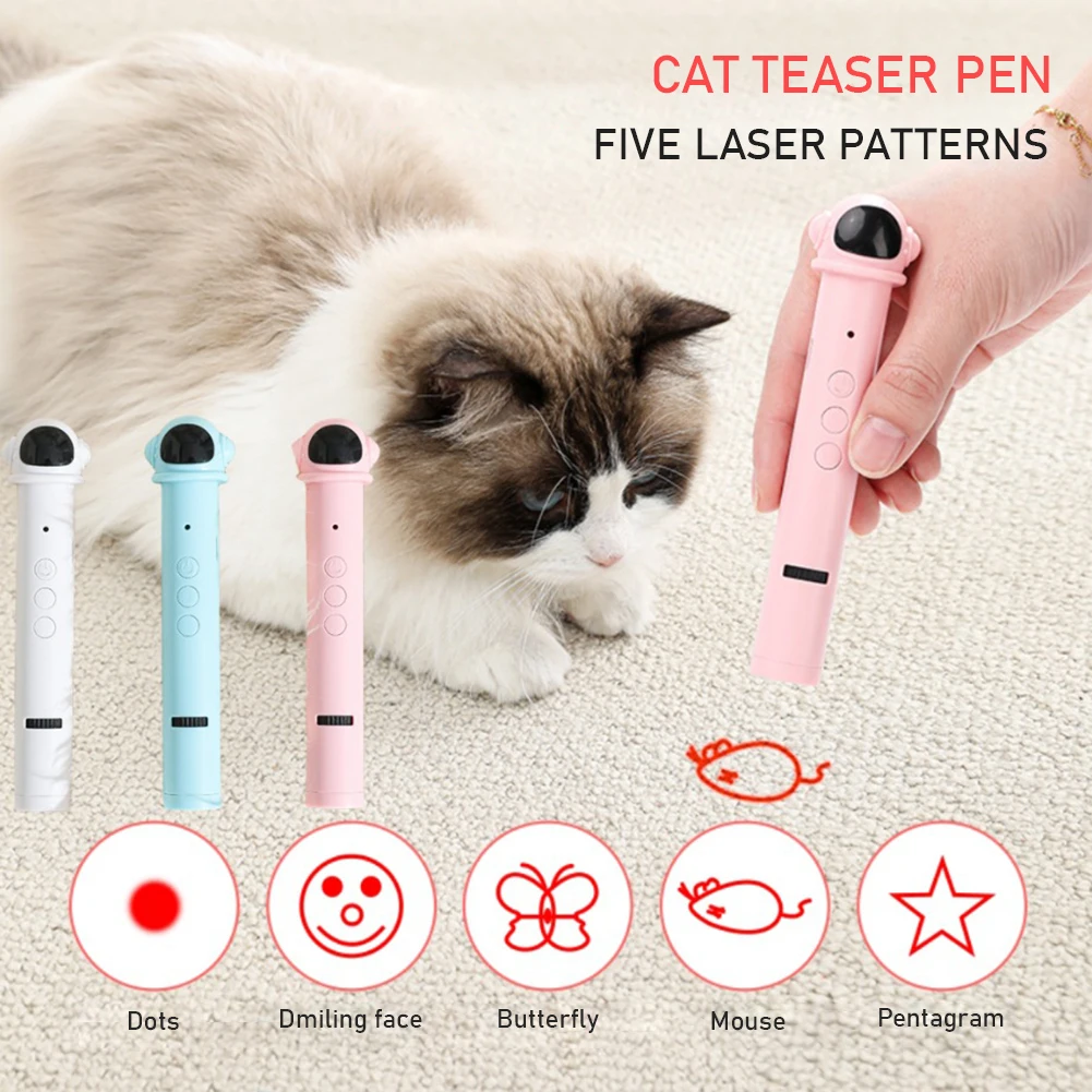 

Cat Toys Interactive Rechargeable Pointer With Rotating Gears 5 Patterns Built-in Lithium Battery Type-C Charging Cat Teaser Toy