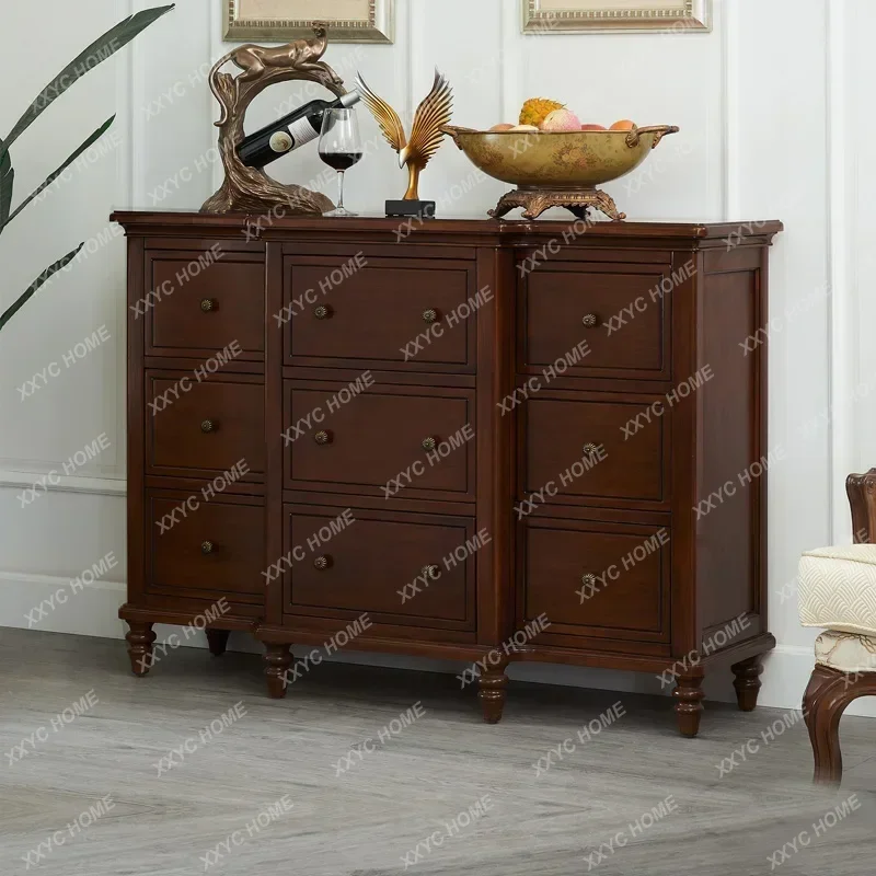 Cómoda de Madera Maciza para Sala de Estar, Gabinete de Almacenamiento de Gran Capacidad en Madera de Catalpa