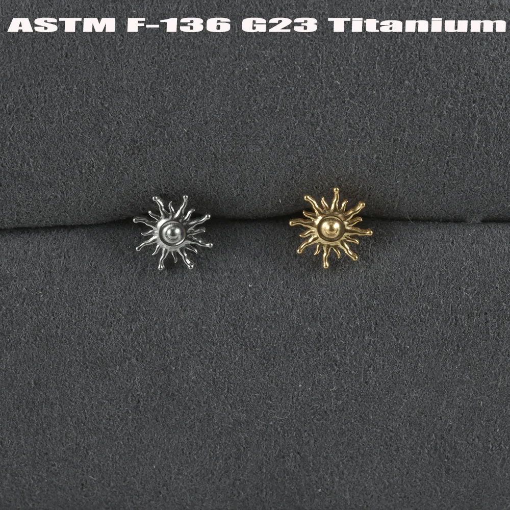 1/2/6PCS Solid Titanium Zircon Flat Back Earring Cartilage Star Sun Earrings Stud 16G Lobe Helix Tragus Golden Piercing Jewelry view 2