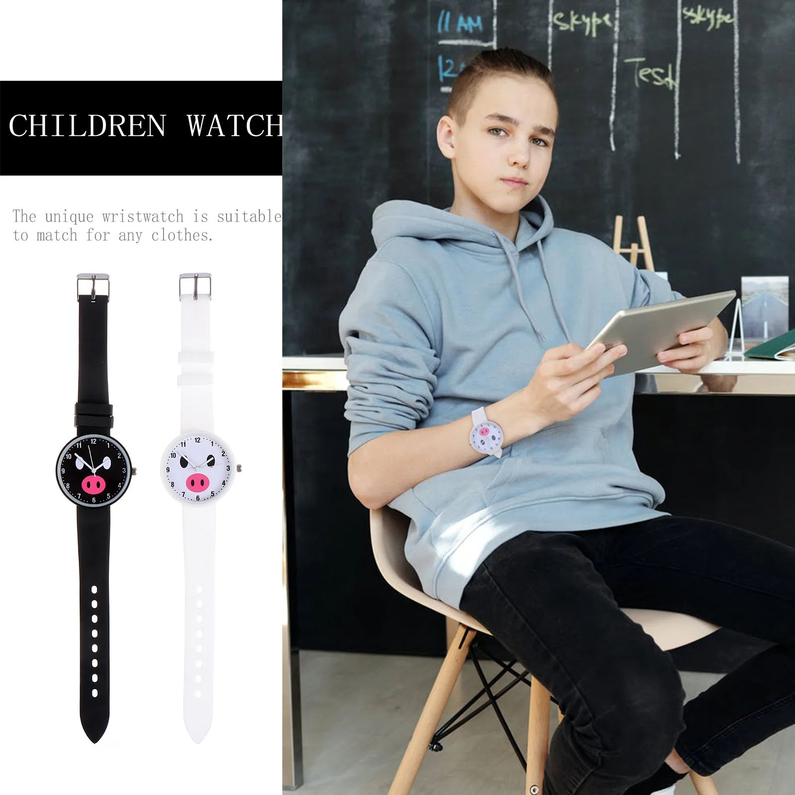 2Pcs Silicone Watch Adorable Cartoon Pattern Waterproof Reliable Quartz Timepiece for School Daily Use