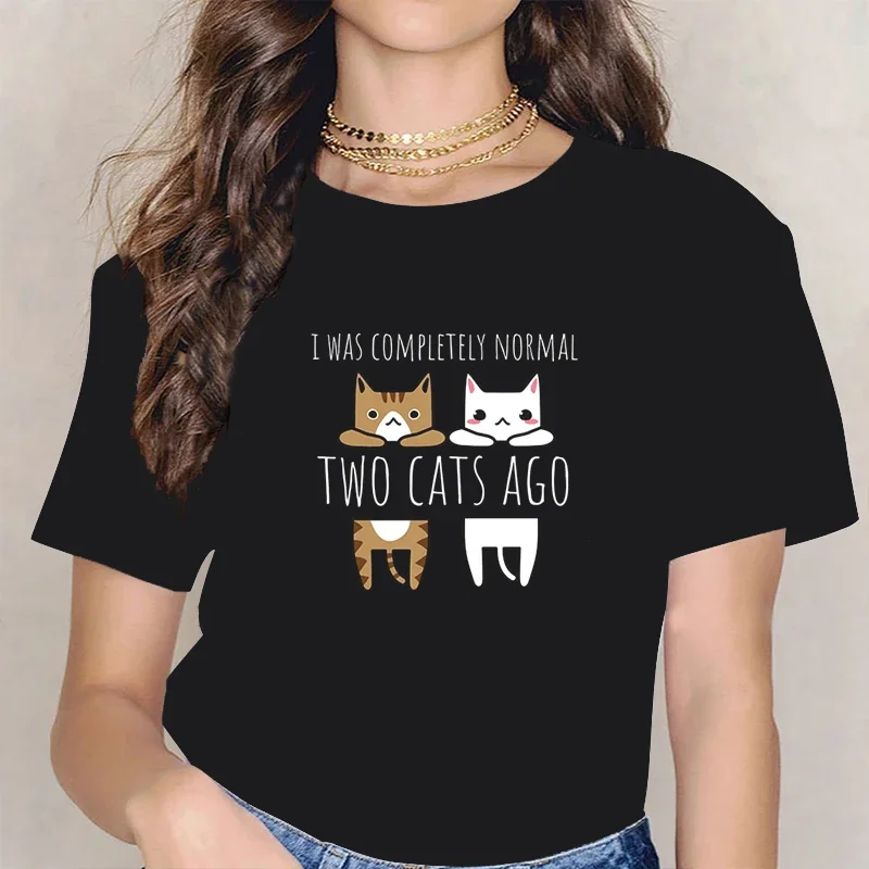 I Was Completely Normal Two Cats Ago Plus Size Tshirts Breathable Cute Clothes High Quality Tee Hip Hop O-Neck Cotton Tshirt Man