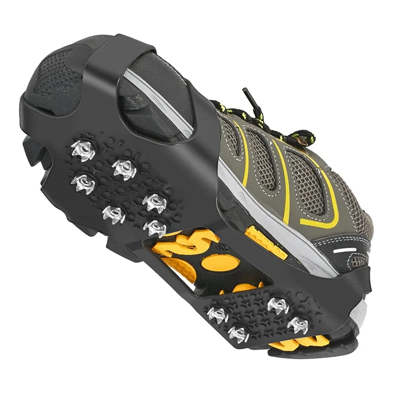 Outdoor Non-Slip Ice Snow Grips Cleat Crampons Over Shoe/Boot Traction Cleat Slip-On Stretch Footwear Black Metal+TPE (XL)