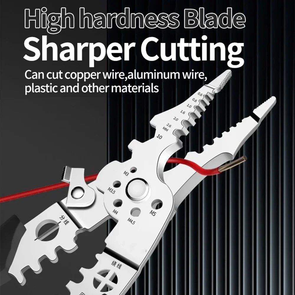 Descascador de fio multifuncional para eletricista, para reparo de fio de cabo, descascamento, crimpagem, corte, alicate de descascamento de fio, ferramentas