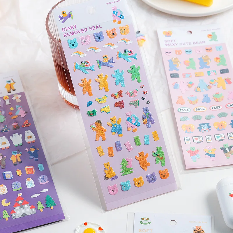 Soft and cute bear series Cute Animals Cartoon Dream Life Stickers waterproof for DIY Projects Diary Scrapbook Decoration