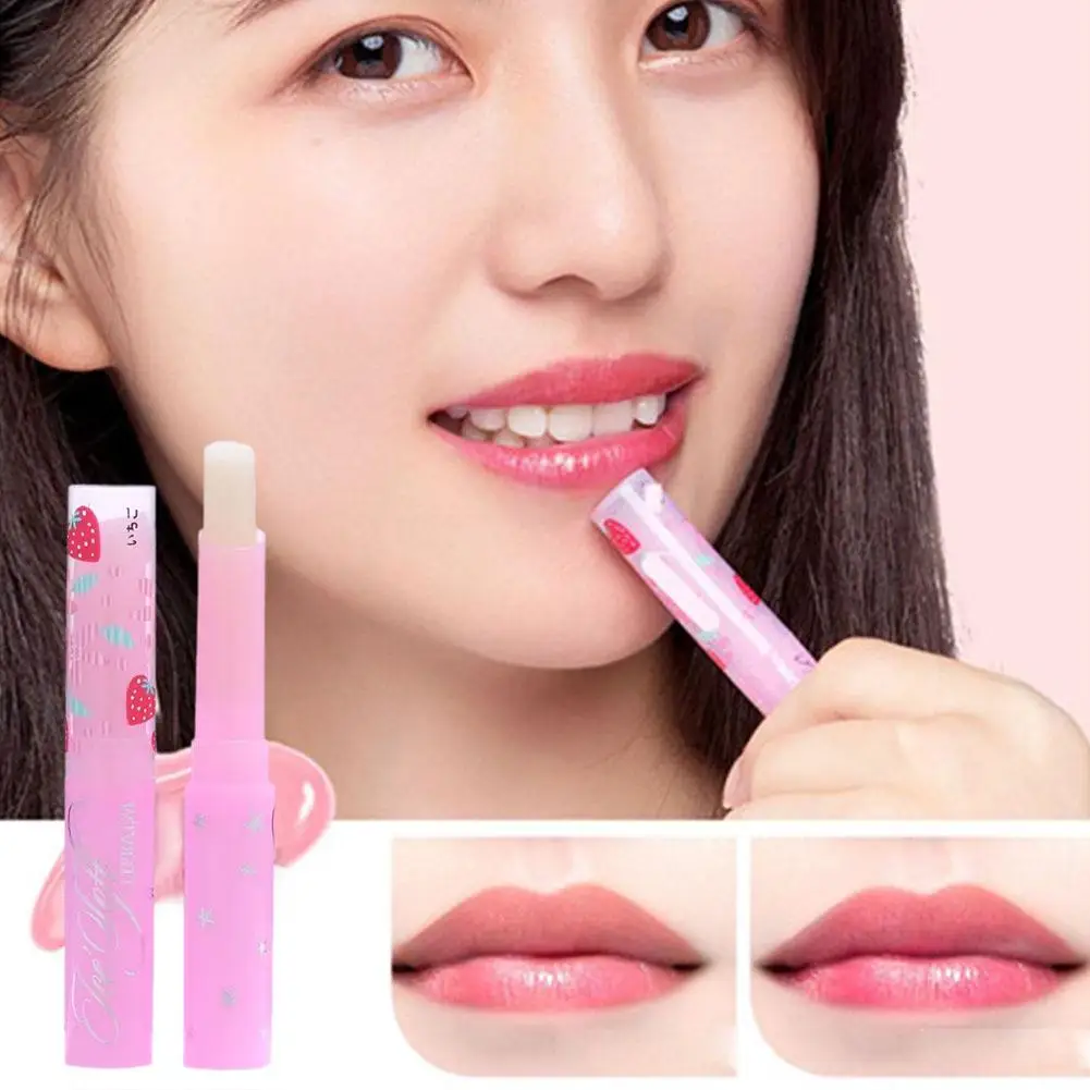 Bálsamo labial de fresa que cambia de Color, lápiz labial hidratante, bálsamo labial de larga duración, protege la nutrición Z2H0