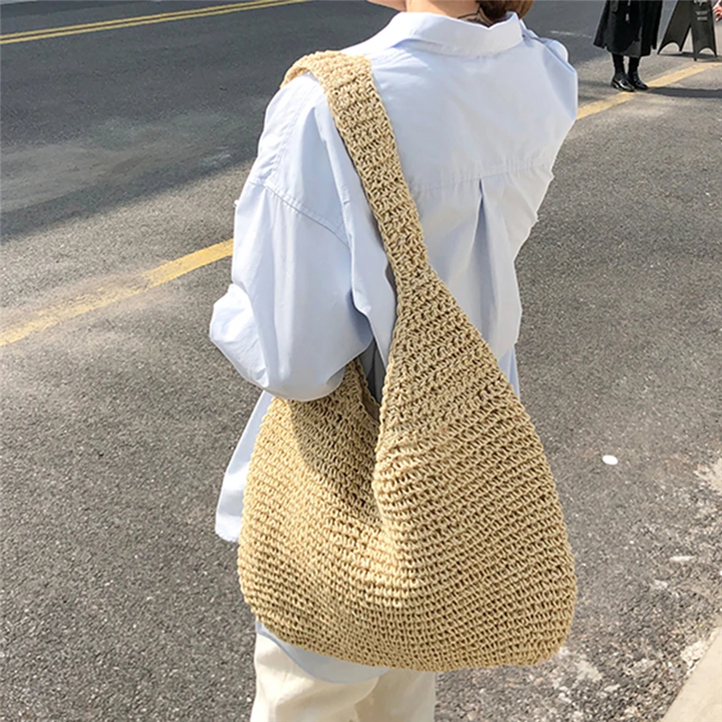 

Handmade Beach Rattan Bag Female Messenger Bag Large Tote Woven Ladies Handbags Straw Shopping Tote Women Shoulder Bags