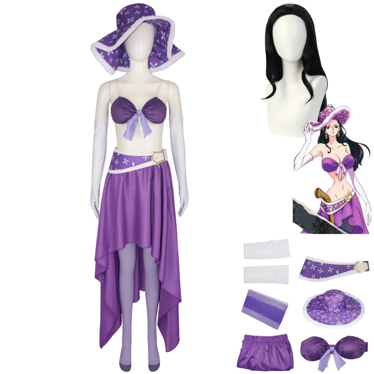 Anime Nico C.Miss Allsunday Cosplay Costume, Wano Kuni Country Wig, Violet, Jupe Tube, Y-Woman, Sexy Carnival Party, Trempé