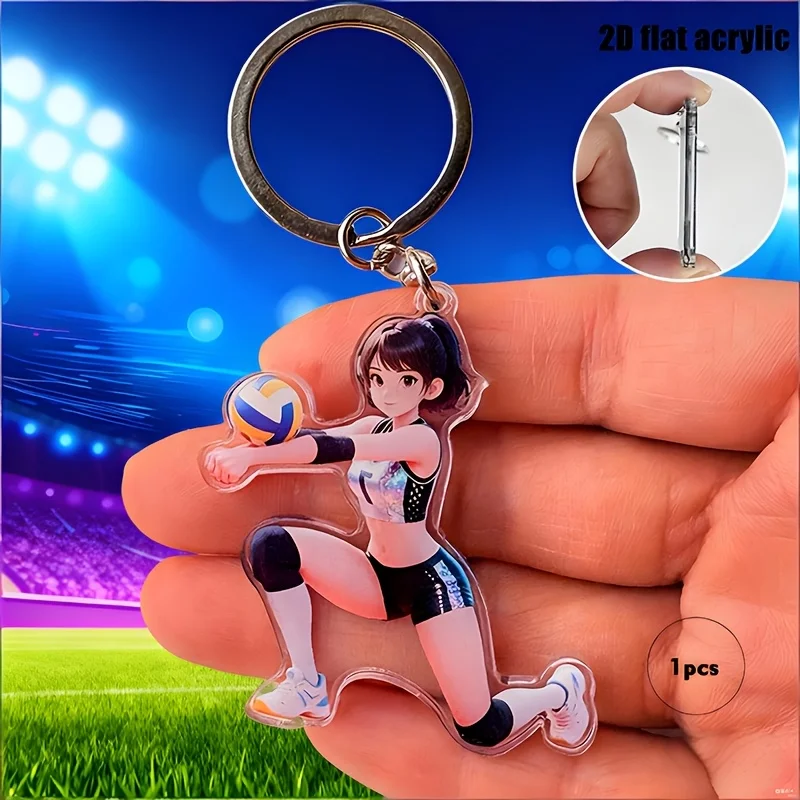 2D Fashionable Volleyball Player Keychain Backpacks Satchels Purses Flat Pendant Key Rings Employee Colleague Appreciation Gifts