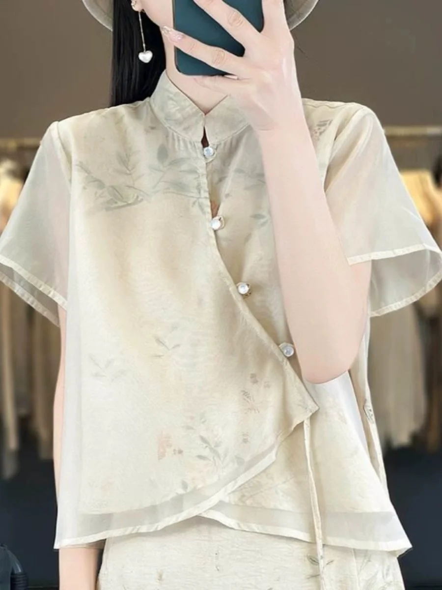 

Summer Silk Satin Set Women's Printed Loose Two-Piece f-Skirt Silk Top Faionable Ethnic Women's Clothing