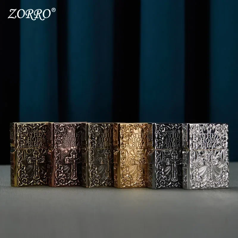 ZORRO Armor Embossed Pure Copper Kerosene Lighter Classic Grinding Wheel Ignition Windproof High-grade Lighters Smoking Tool