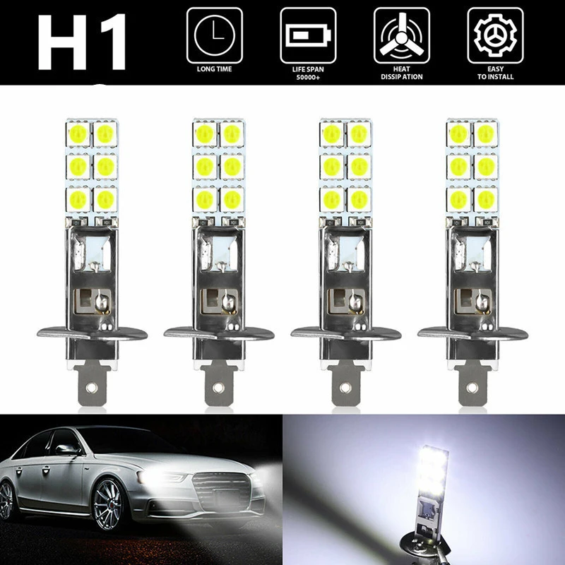 1Pc Car LED Headlights H1 H3 Head Lights 5050 Chip 6000K Super White Lamps 55W Bulbs Kit Fog Driving Headlamps Accesories