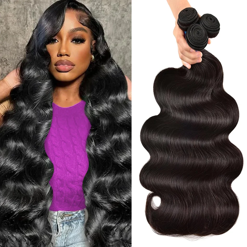 

Weft Weave Bundles Body Wave Brazilian Human Hair Extension 1/3/4 Bundles Natural Black 36 38 Inch Quick Weave