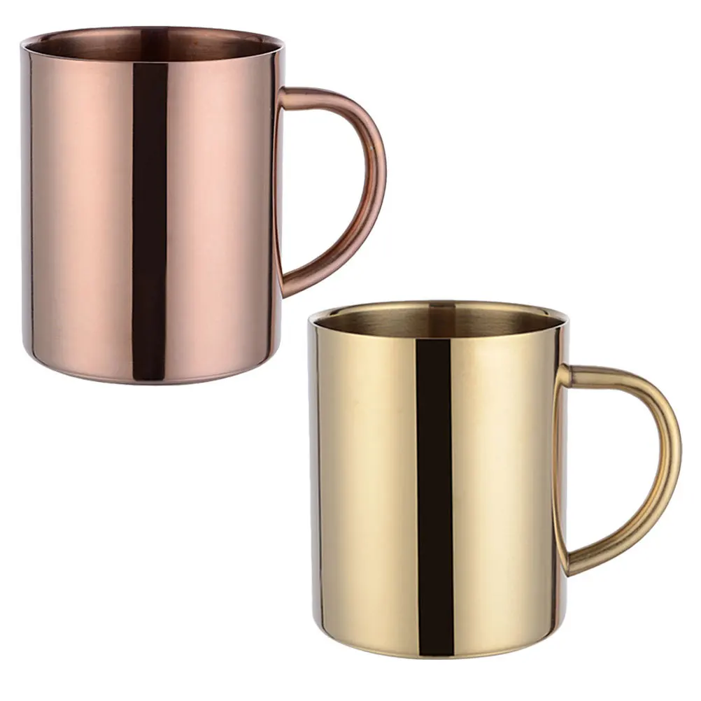 2 قطعة الفولاذ المقاوم للصدأ مزدوجة الجدار المعادن القهوة القدح مجموعة الشاي كوب ماء مقبض التخييم السفر القدح دائم العملي #3