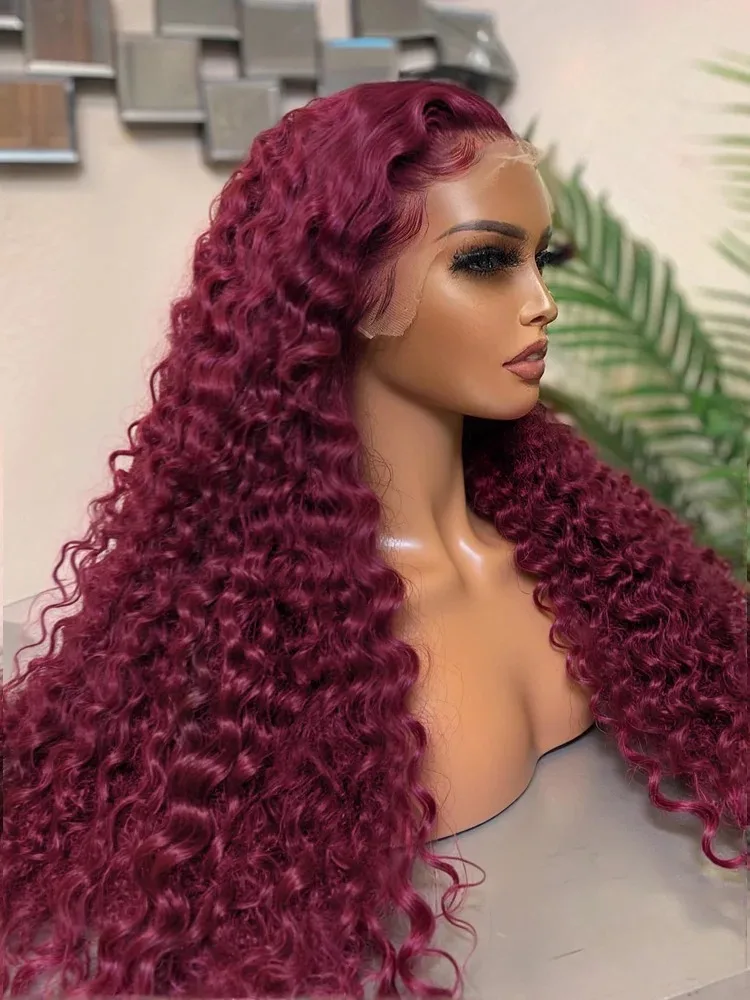 

Human Hair 99J Burgundy 30 Inch Deep Wave 13x4 Lace Front Wig 13x4 Red Curly Lace Frontal Wigs HD Water Kinky Brazilian