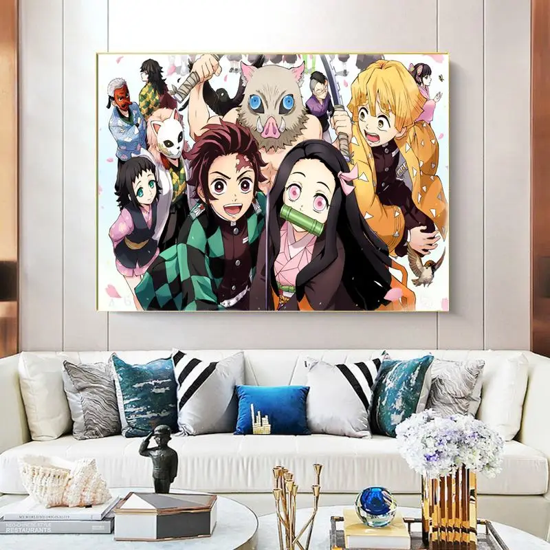 Japanese Anime Demon Slayer Canvas Printing Poster Home Room Decor Wall Hanging Paint Kamado Nezuko Kochou Shinobu Tsuyuri Kanao