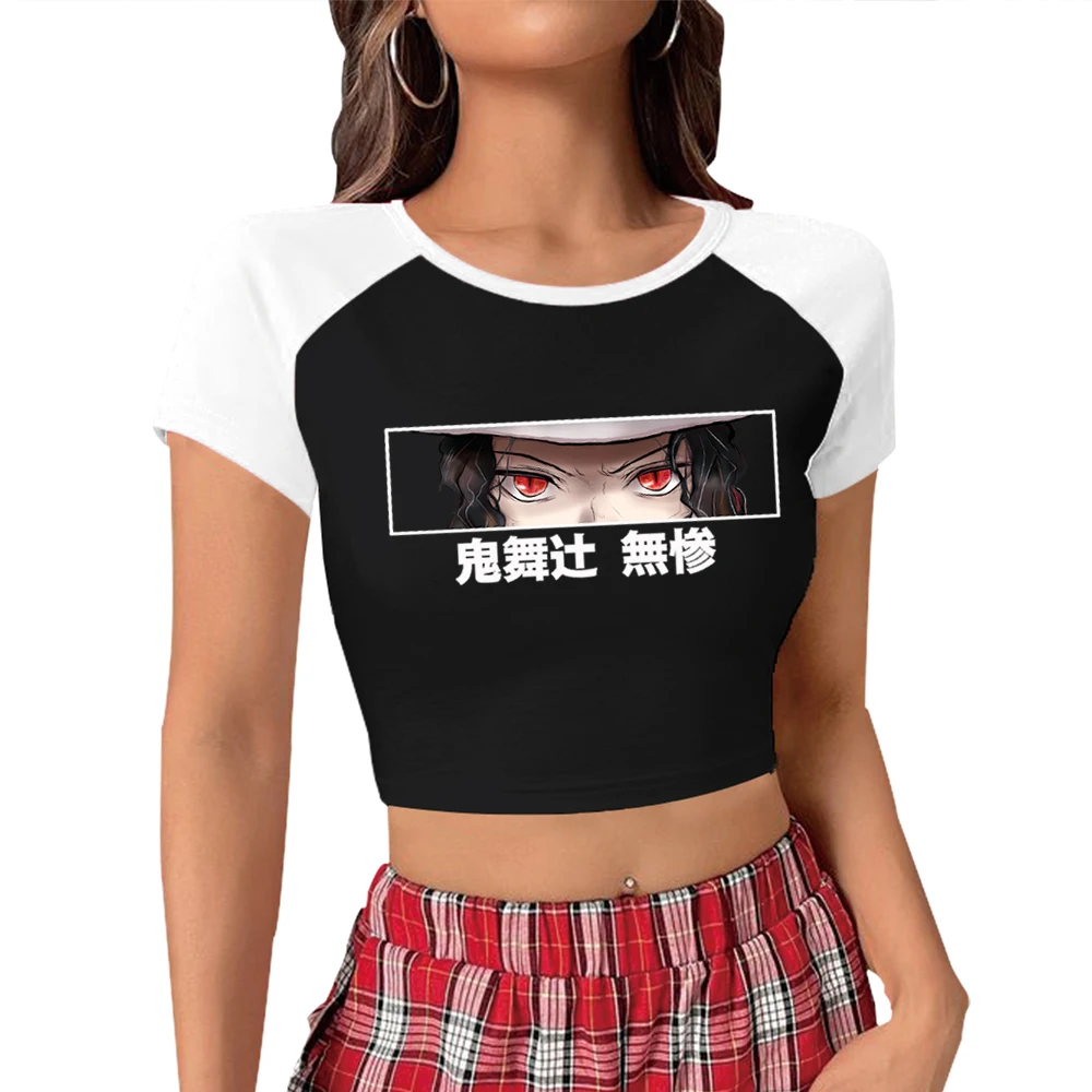 

Anime Demon Slayer Muzan Kibutsuji Crop Tops T-Shirt Girls Fashion Women O-Neck Short Sleeve Gift