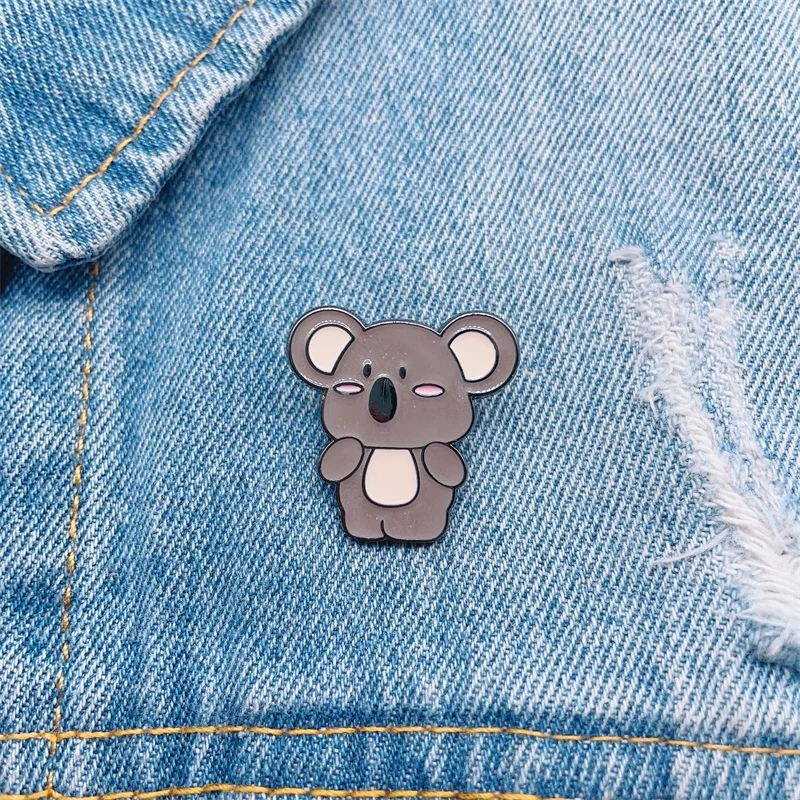 Cartoon Cute Little Animal Koala Enamel Brooch Brown Alloy Pins Badge Clothing Accessories Fashion Women Jewelry Gifts For Kid