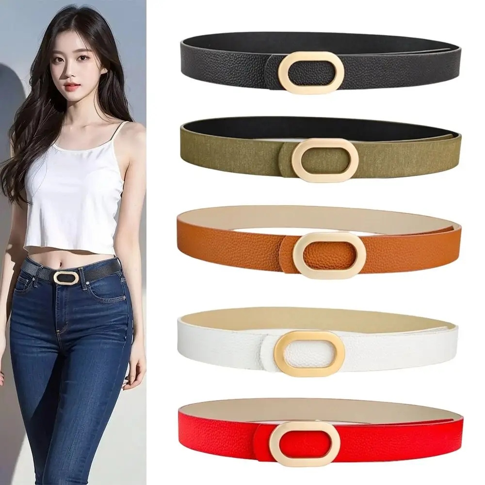 

Fashion Round Buckle Leather Belt PU Leather Casual Buckle Waistband Versatile Trendy Ladies Belts For Women