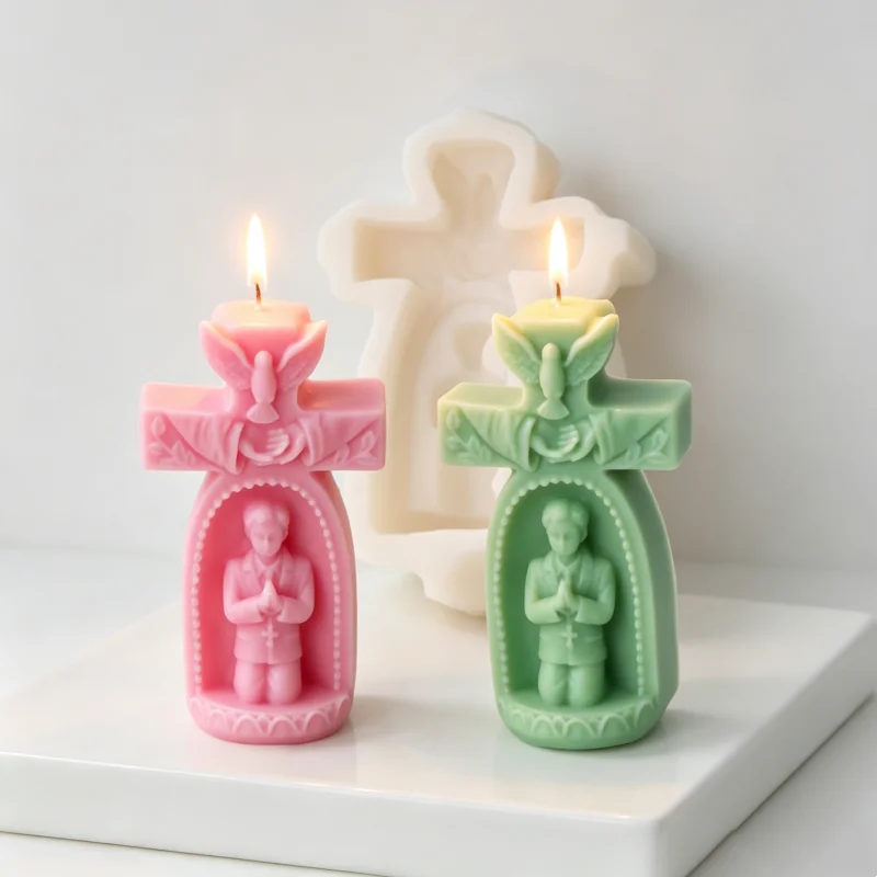 Cross Silicone Candle Mold 3D Religious Praying Boy Girl Holy Dove Mould DIY Soap Resin Baptism First Communion Gift Home Decor