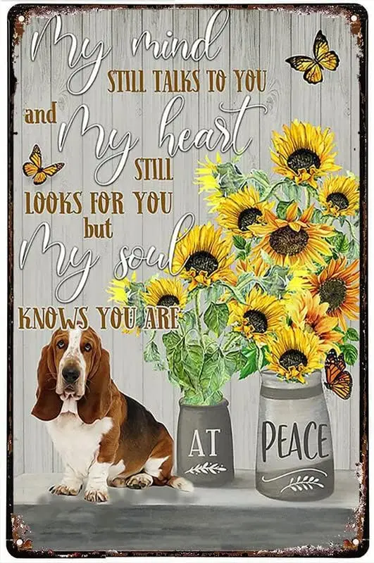 Tin Signs Bar Wall Decor Basset Hound Blanket Gift For Dog Lovers Home Animal Love Sunflowers And Butterflies Poster Wall F sign