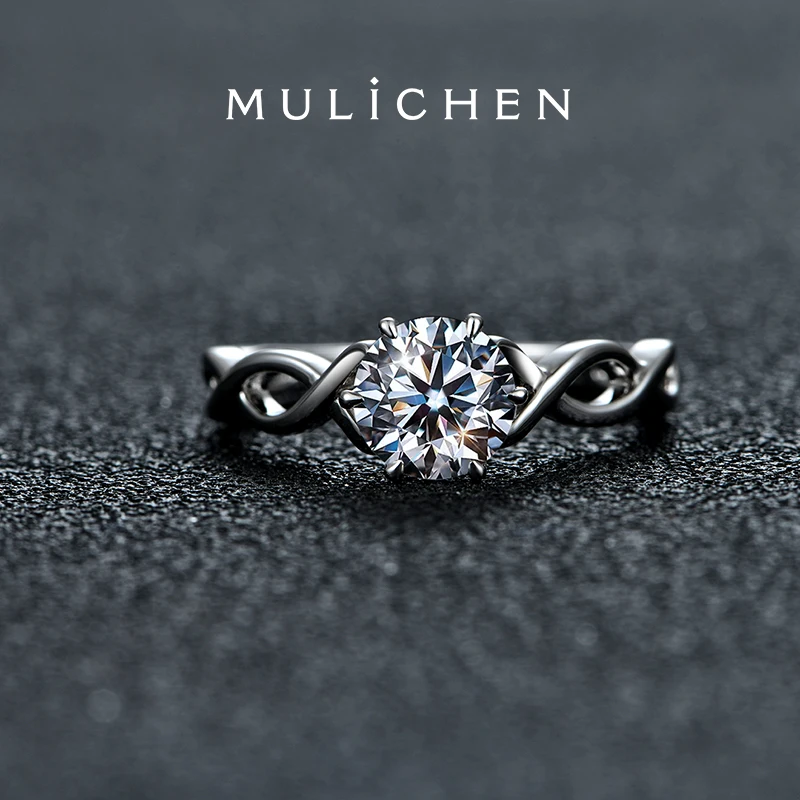 MULICHEN 925 Silver Rings Original Certified Excellent Cut 1CT Moissanit Diamond Women's Ring New Year Party Gift Jewelry