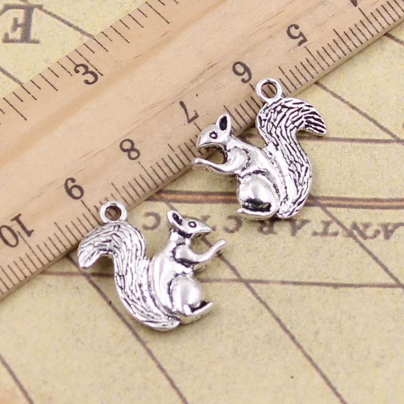 12pcs Charms Lovely Squirrel 21x21mm Tibetan Bronze Silver Color Pendants Crafts Making Findings Handmade Antique DIY Jewelry