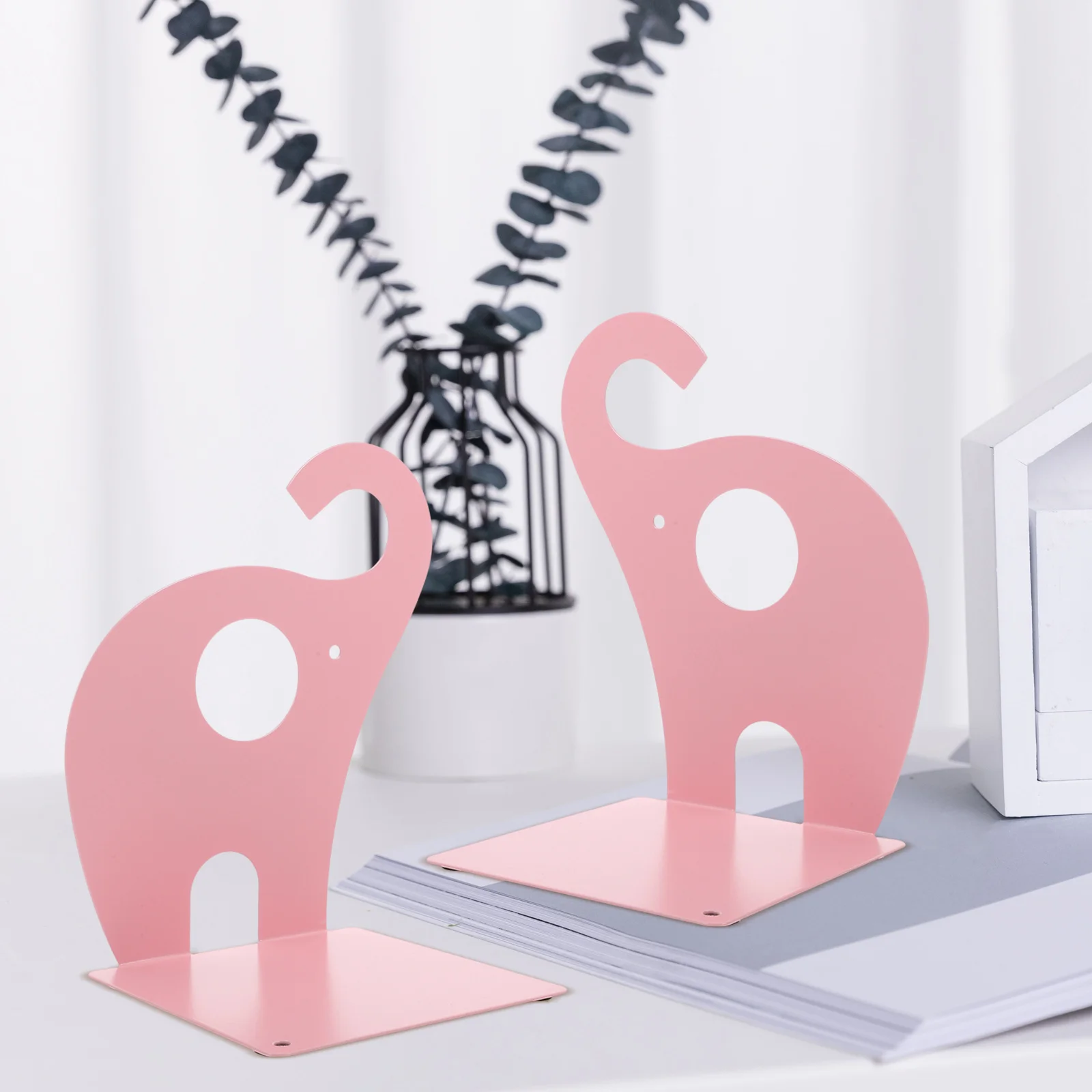

1 Pair Metal Bookends Elephant Design Strong Hold Heavy Books Desktop Organizer Home Office Library Decorative Book Holder Stand