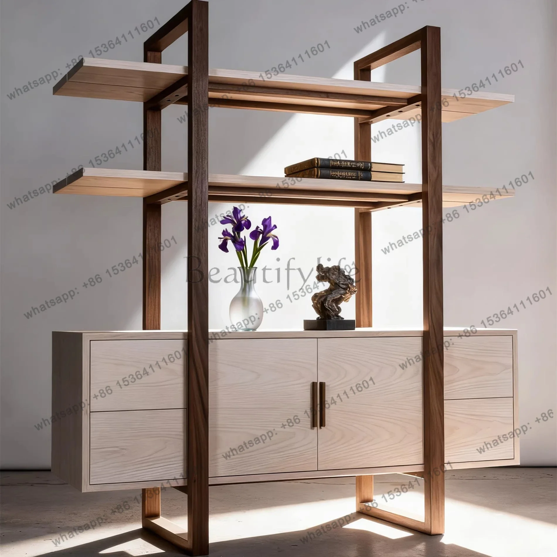 FG11Walnut Load-bearing Storage Rack Light Luxury Magazine Display Rack