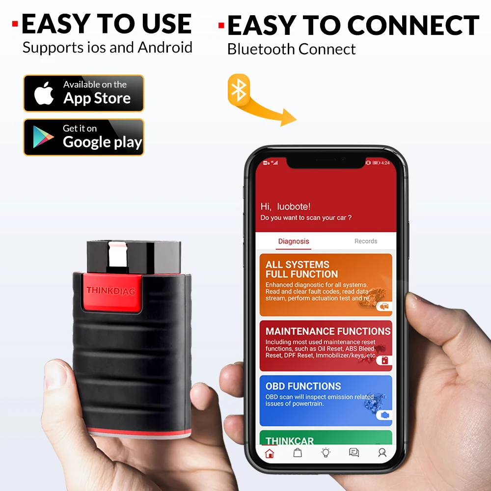 THINKCAR Thinkdiag Obd2 الماسح الضوئي بلوتوث جميع النظام 16 إعادة تعيين خدمة أداة تشخيص السيارة اختبار نشط ECU الترميز 1 سنة مجانية