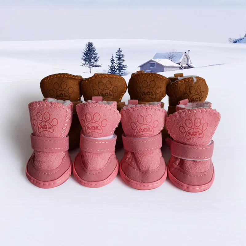 4Pcs/Set Cute Dog Boots Outdoor Snow Walking Non-slip Puppy Sneakers Supplies Puppy Comfortable Snow Boots Pet Winter Warm Shoes