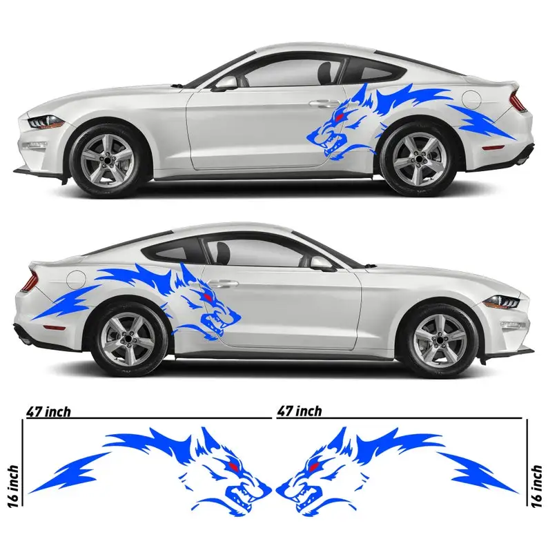 Ford Mustang Coyote Head Wolf Outline- INCLUDES BOTH Sides. Decal Sticker Tribal Tattoo kit | Side of Car Graphic | Vinyl Decal