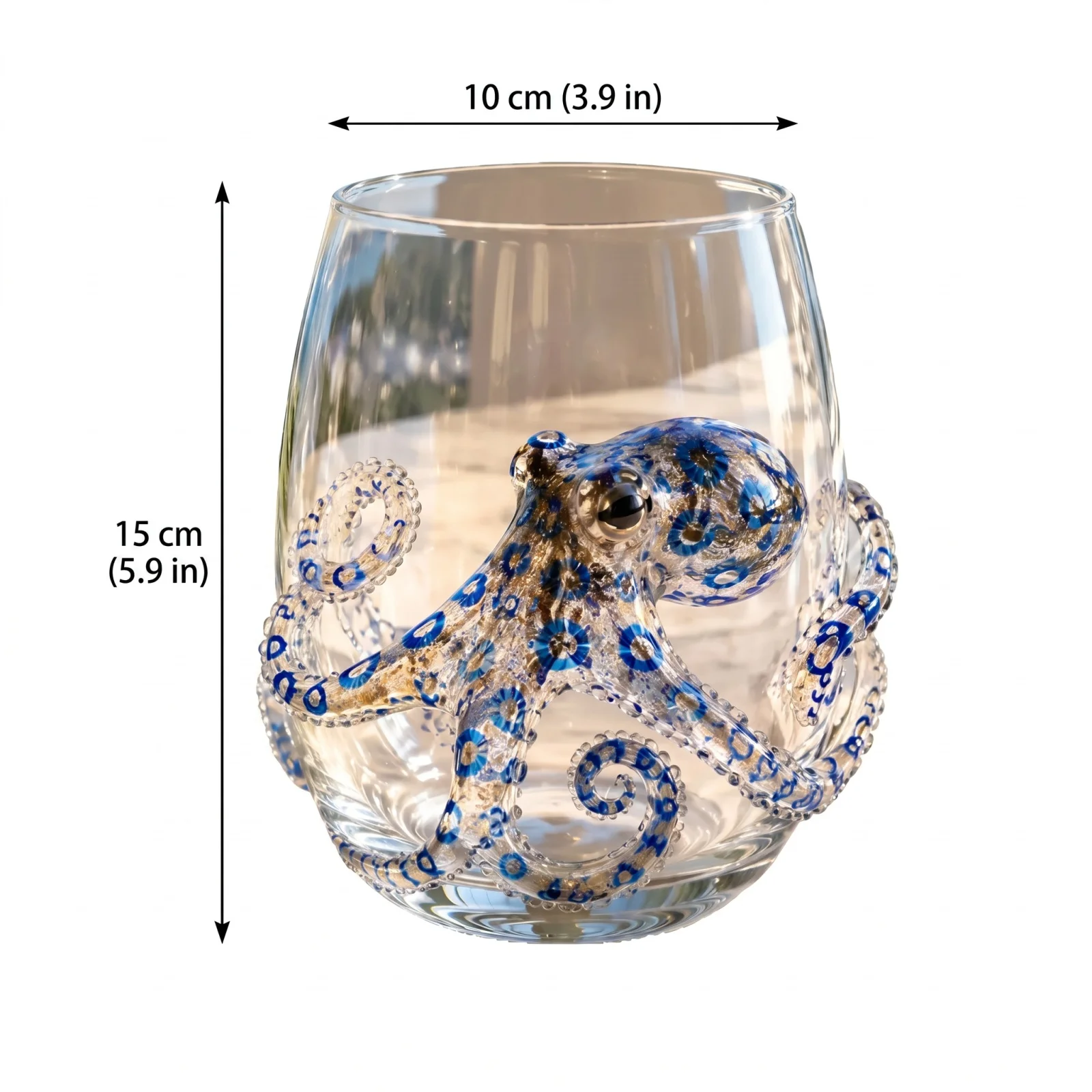 Artisanal Blue Ringed Octopus Glassware, Novelty Drinking Glass, 12 Oz Borosilicate Tumbler, Coastal Home Bar Accessories, Uniqu - view 4