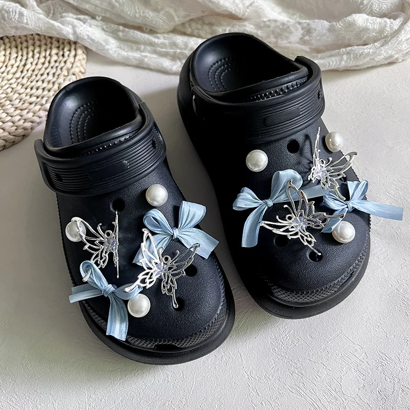 

Whole Set DIY Sandals Accessories Elegant Butterfly Shoe Charms for Sandals Blue Bow-knot Garden Shoe Buckle Lovely All-match