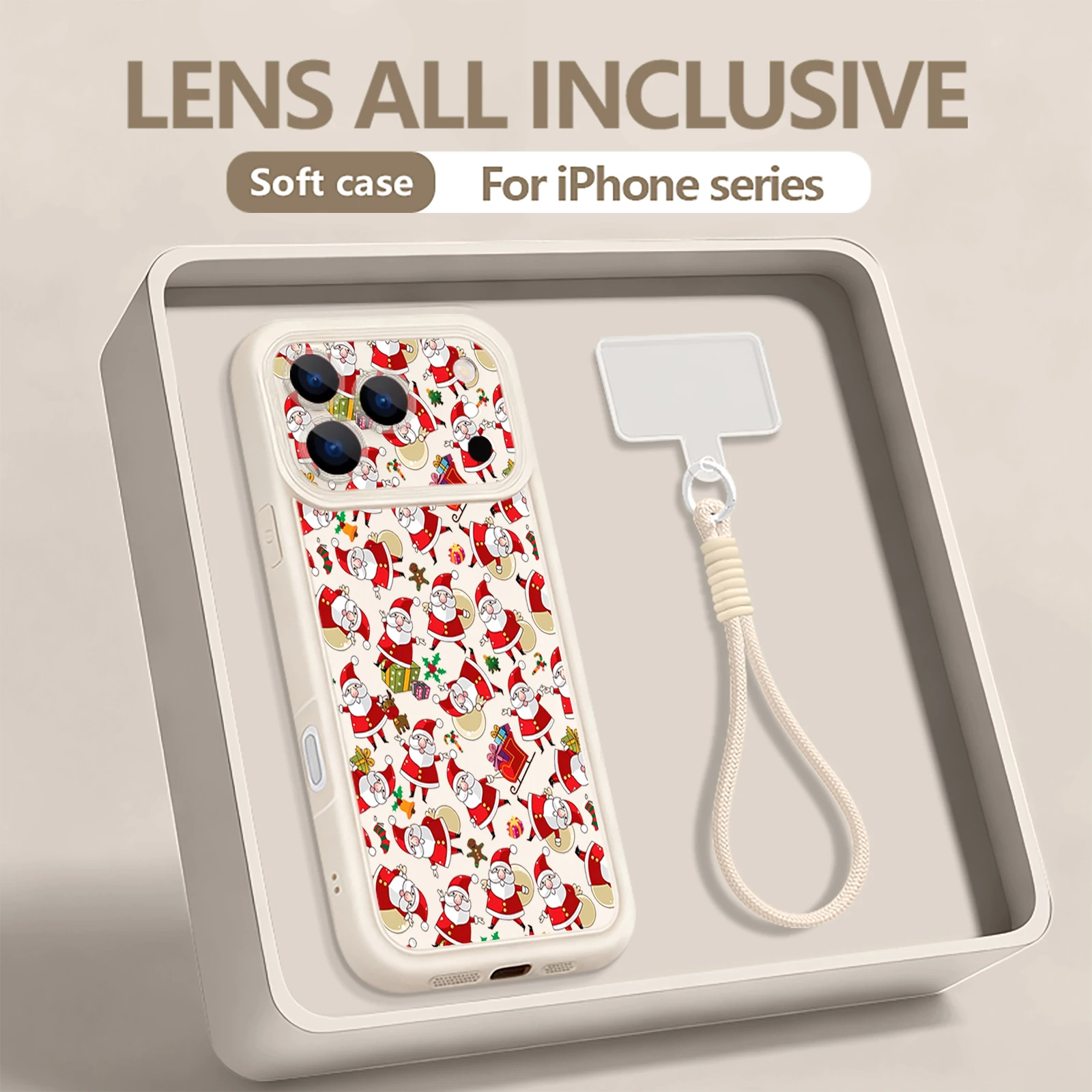 Custodia con cinturino da polso per iPhone 17 Pro Max Custodia natalizia con Babbo Natale a schermo intero per Funda iPhone 16 Pro Max 15 14 13 12 11 16e Air