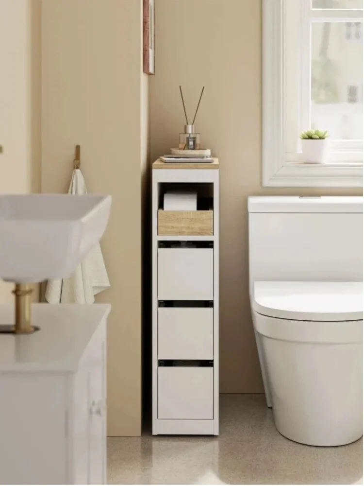 SoBuy BZR54-K-W Badezimmerschrank mit Rollen 20 cm mit 3 Schubladen Beweglicher toilettenschrank für kleine WC Weiß 60x20x82,3