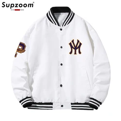 Supzoom 2022 New Arrival Letter Rib Sleeve Top Fashion Logo Single Breasted Casual Bomber Baseball Jacket Loose Cardigan Coat