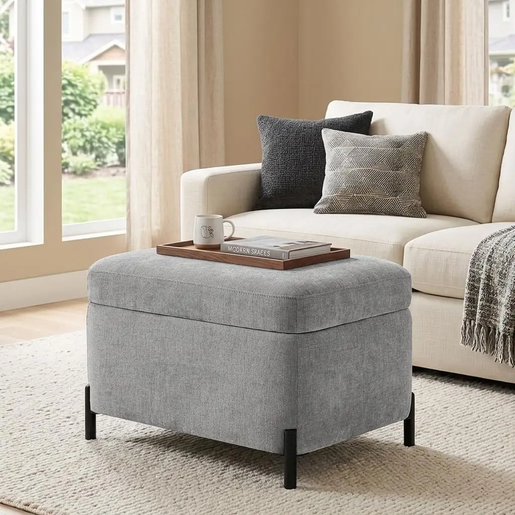 Chenille Lift-Top Storage Ottoman Bench For Bedroom Living Room Entryway, Customized