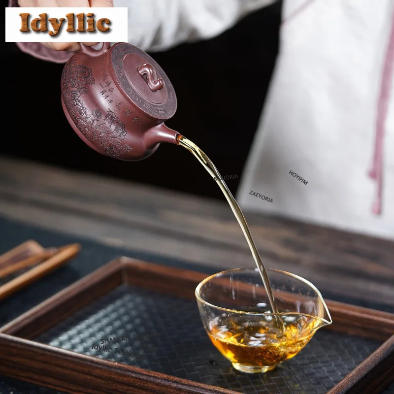 240ml Exquisite Yixing Purple Clay Teapots Handmade Spell Of The Fragrance Pot Raw Ore Mud Kettle Zisha Tea Set Gifts Ornaments