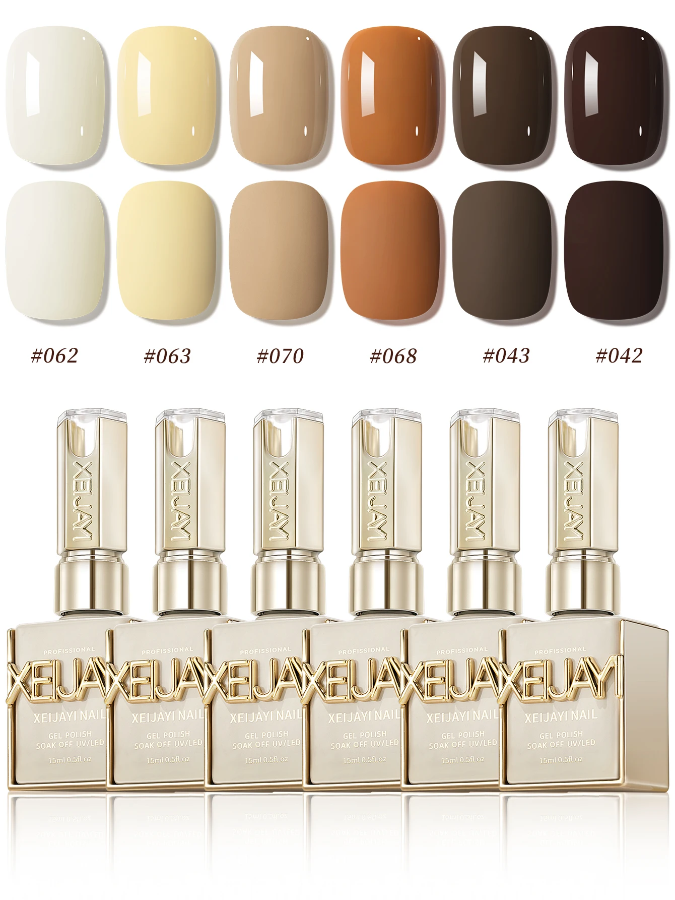 

XEIJAYI 6Pcs 15ml Caramel Brown Series Gel Nail Polish Set Fall Shine Finish Semi Permanent Pure Color Nail Polish Set Kit
