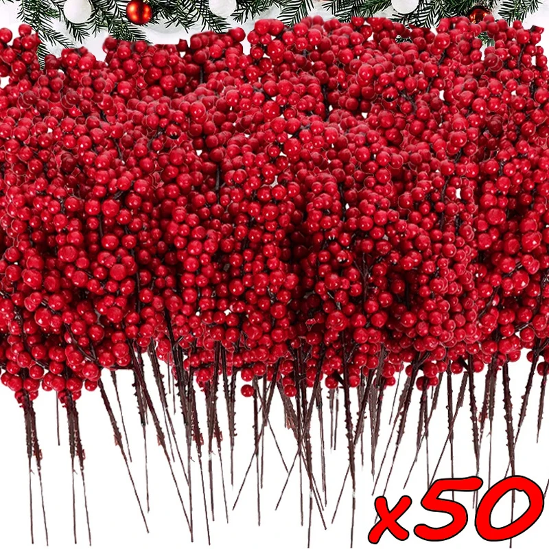 1-50 قطعة فروع هولي التوت الأحمر التوت الاصطناعي الجذعية عيد الميلاد DIY بها بنفسك الزهور النبات جارلاند السنة الجديدة ديكور المنزل الحلي #1