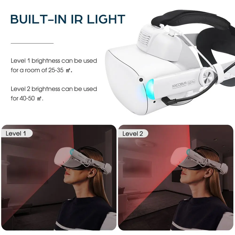 KKCOBVR Q2 Pro cinghia della testa della batteria luce IR integrata per Oculus Quest 2 sostituzione Halo Strap 10000mAh batteria magnetica