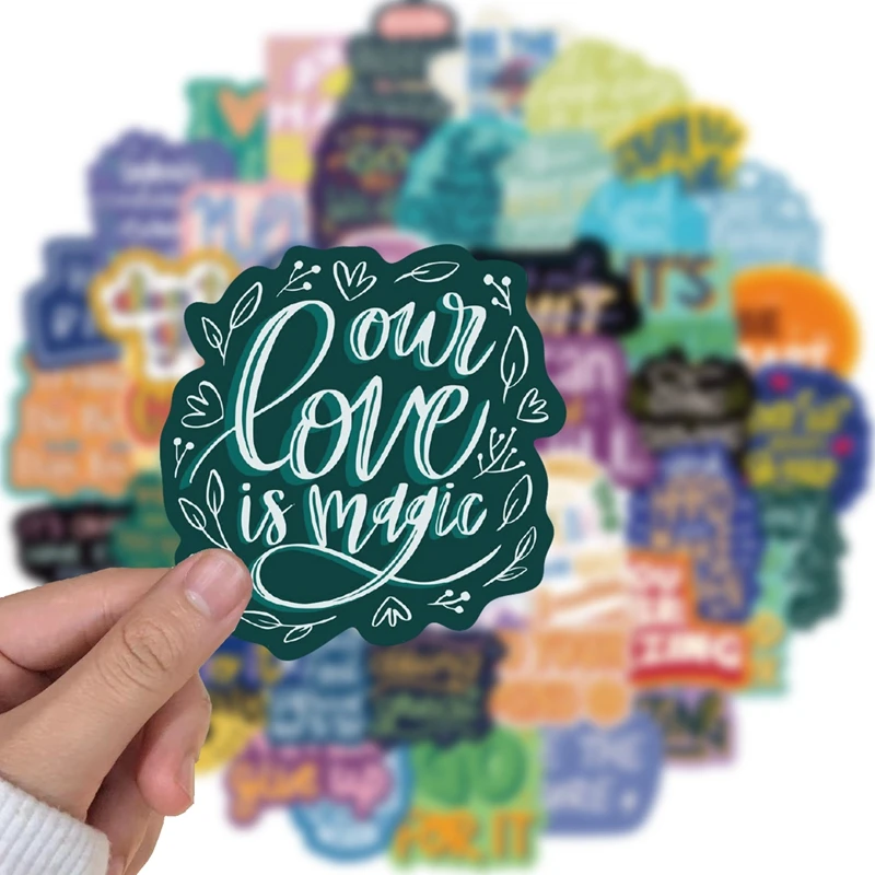 50PCS English Phrase Graffiti Stickers Cartoon Anime Skateboard Guitar Suitcase Fridge Bicycle Laptop Sticker Pack Kids Gift