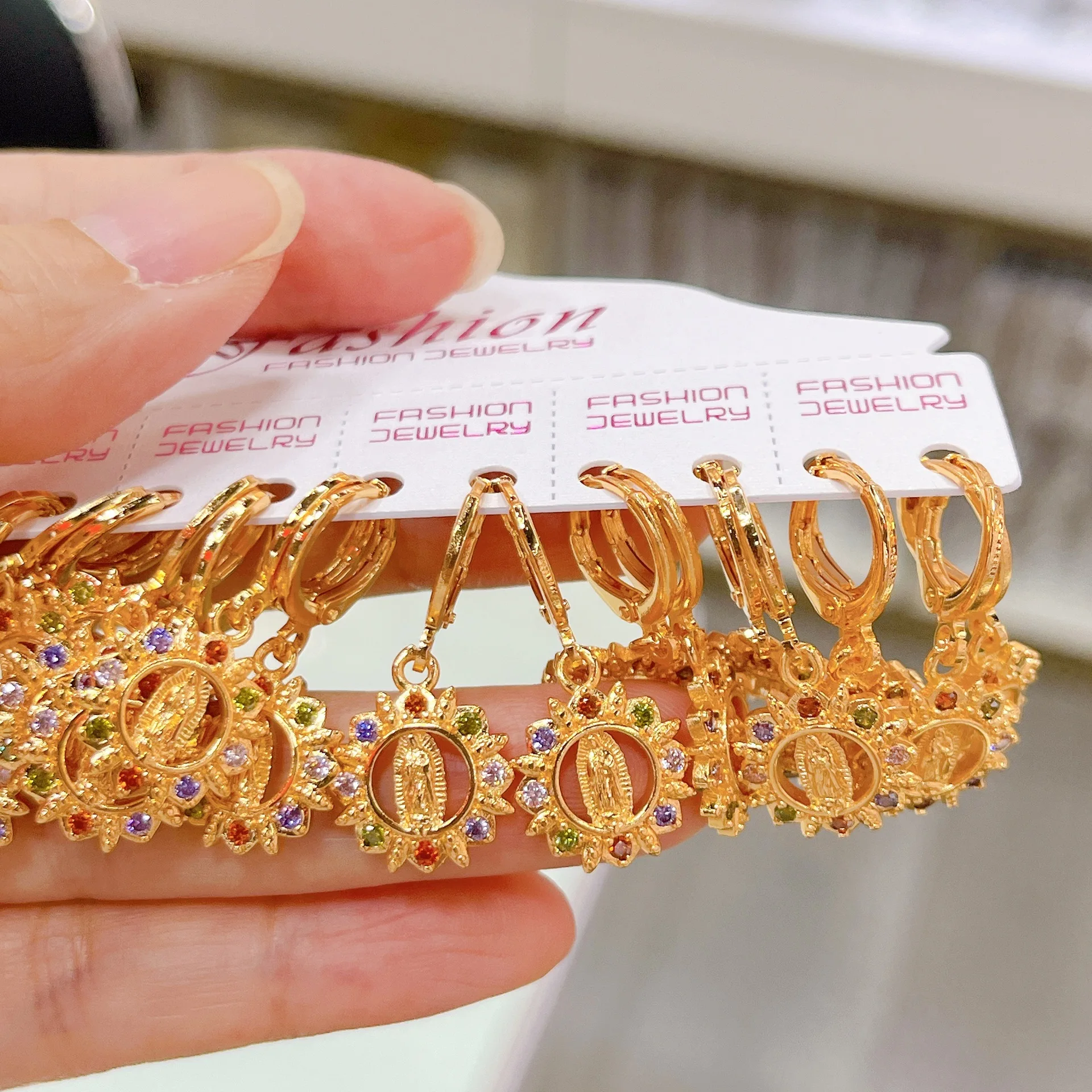 12Pairs Women's Fashion Drop Earrings Brass Electroplated with Micro-Set Zirconia Wedding Gift Jewelry Accessories
