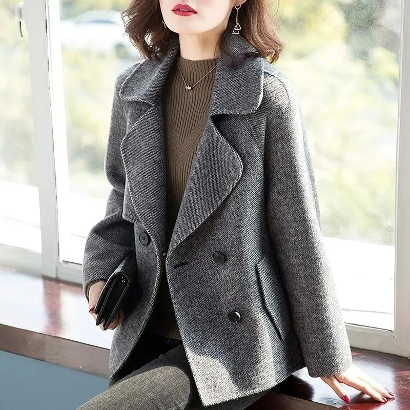 Korean Version of Double-breasted Knitted Cardigan Coat Women's Short 2023 Autumn Winter Clothes New Loose All-match Woolen Coat