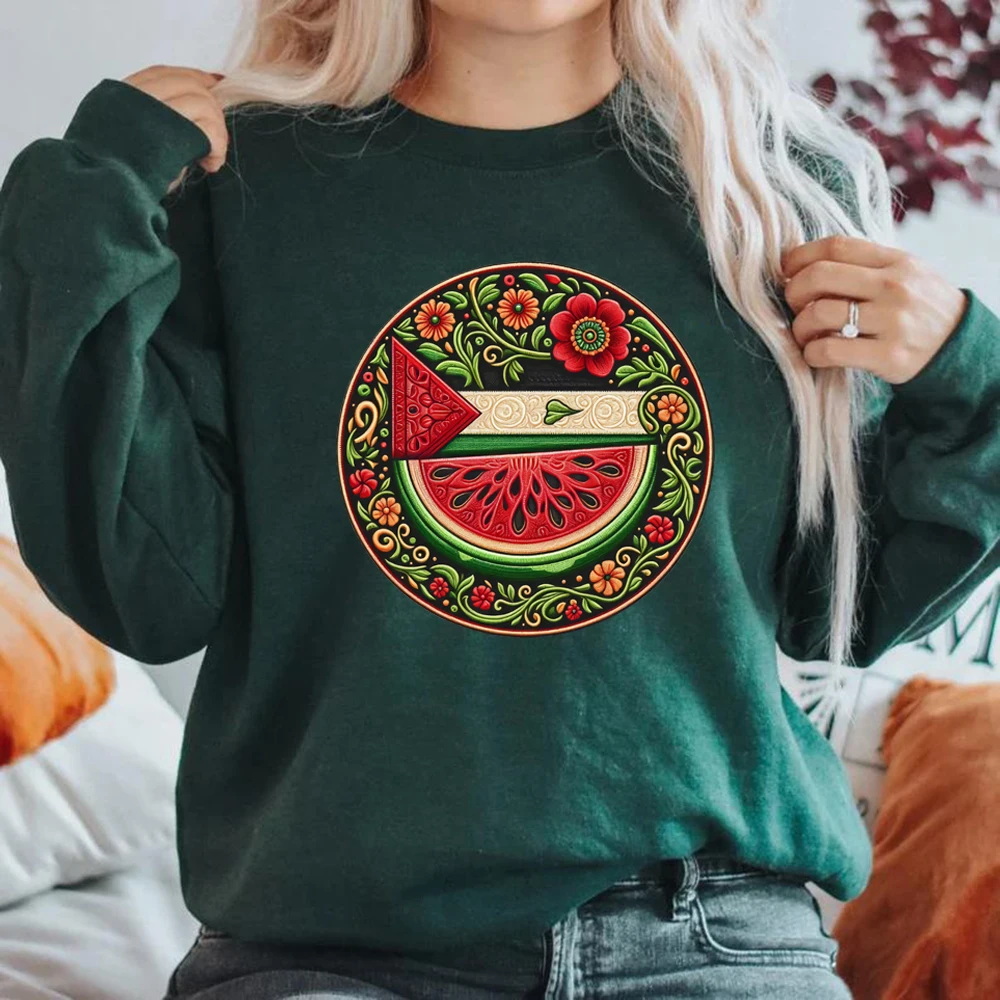

Watermelon Symbol Freedom Sweatshirt Watermelon Flag Hoodie Unisex Long Sleeve Sweatshirts Human Rights Pullover Peace and Love