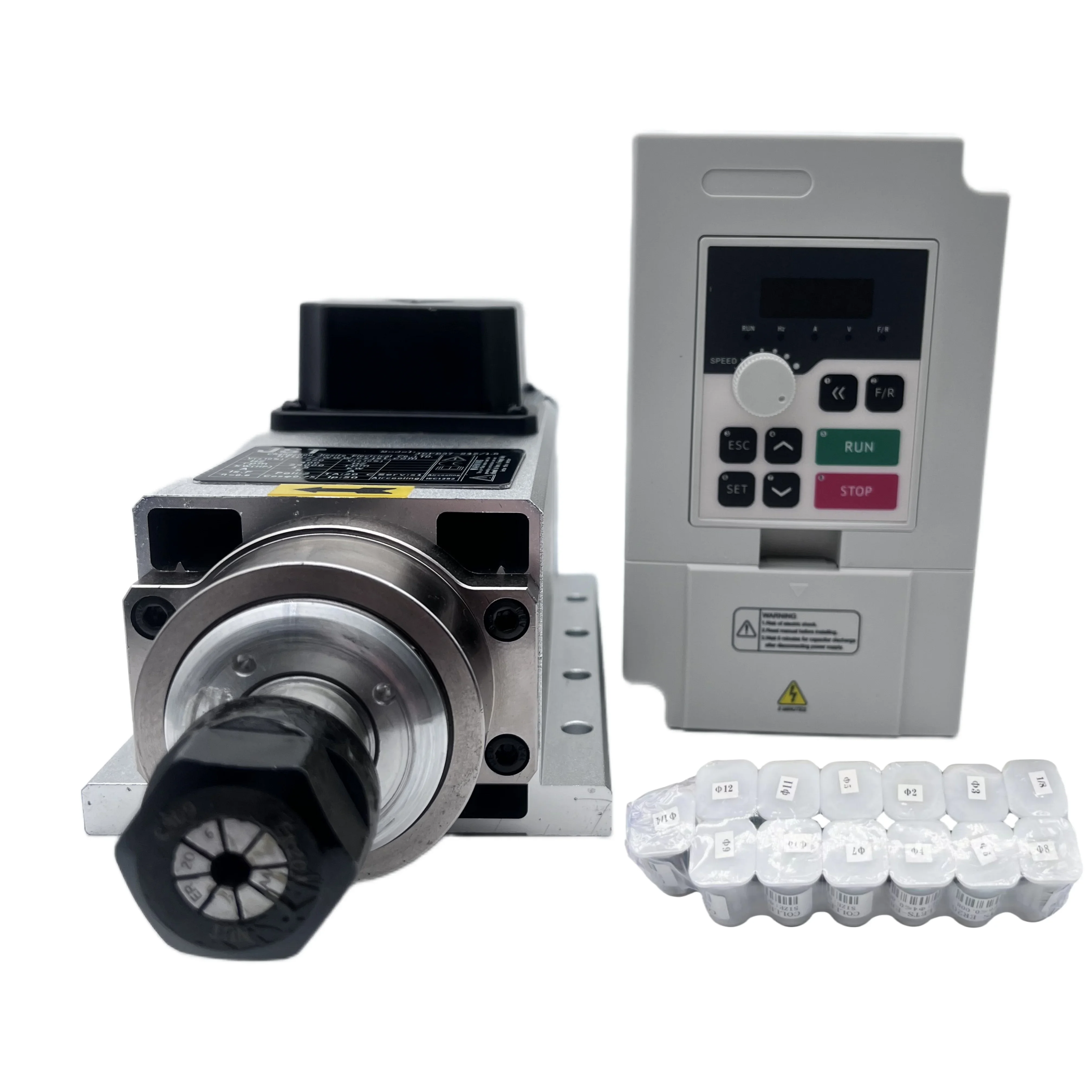 1.5KW ER11/ER20 110V/220V CNC Spindle Motor Kit Square Air Cooled 1500W CNC Spindle Motor Kit With 1.5KW Inverter and Collets