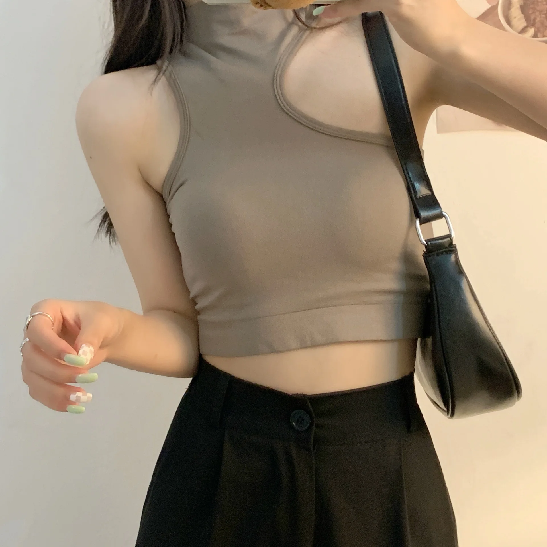 Women Hollow Out Crop Tops Summer Casual Solid Color Street Backless Camisoles Cropped Halter Tops Sexy Sleeveless Blouses